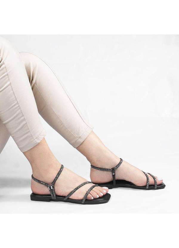 Zatta Calcados - Rasteira Strass Ajustavel Mara Preto