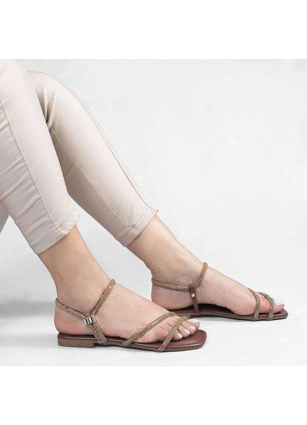 Zatta Calcados - Rasteira Strass Ajustavel Mara Marrom