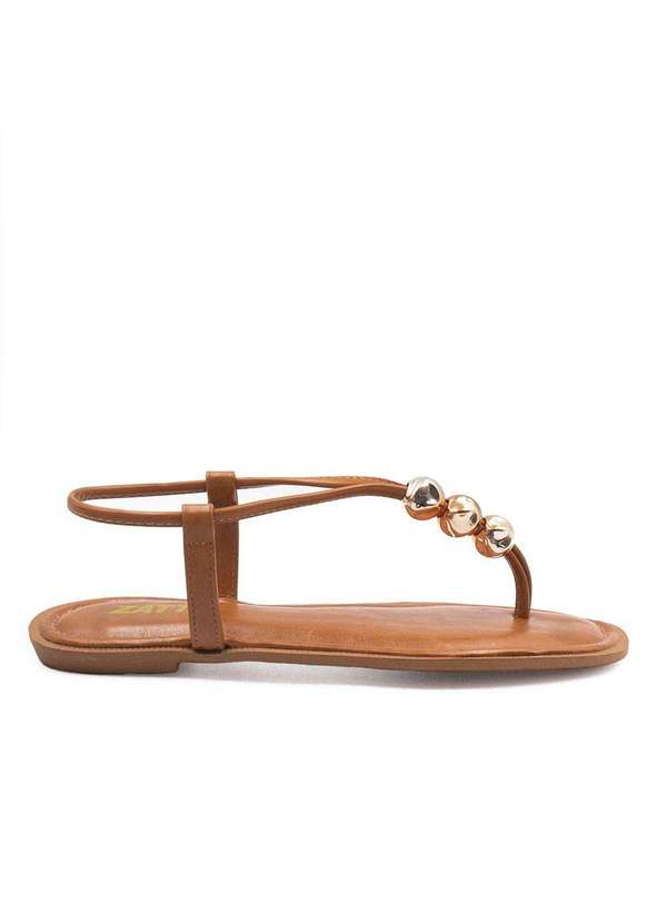 Zatta Calcados - Rasteira Zatta  Enfeite de Esferas Rita Marrom