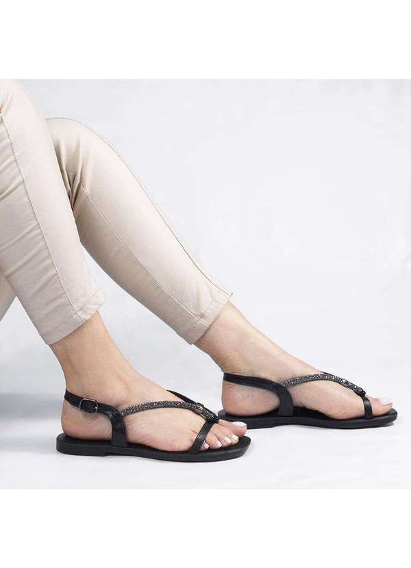 Zatta Calcados - Rasteira Zatta Strass Ajustavel Poliana Preto