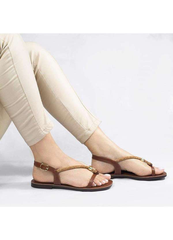 Zatta Calcados - Rasteira Zatta Strass Ajustavel Poliana Marrom