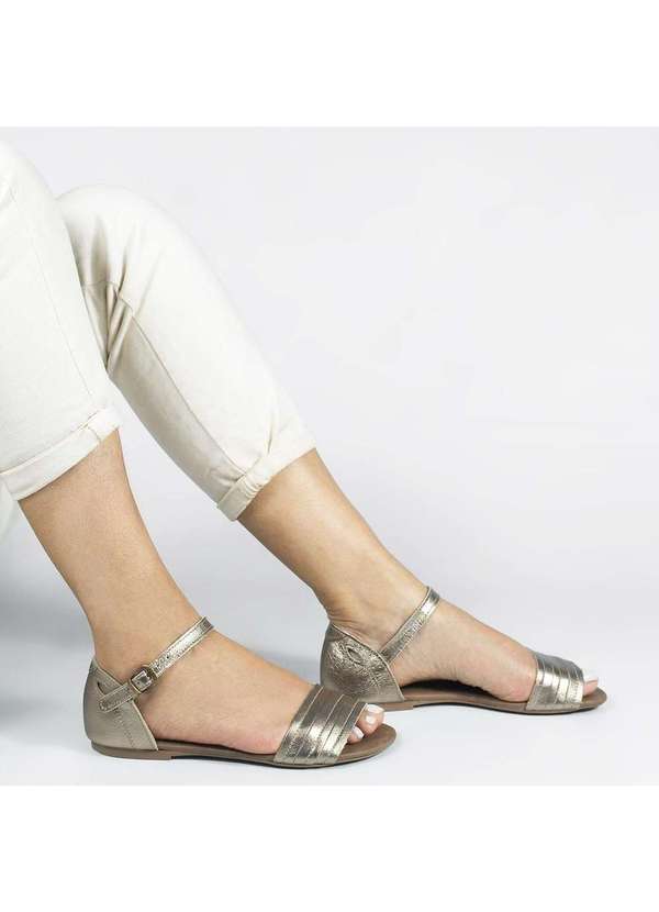 Zatta Calcados - Sandalia Rasteira Couro Viviane Dourado