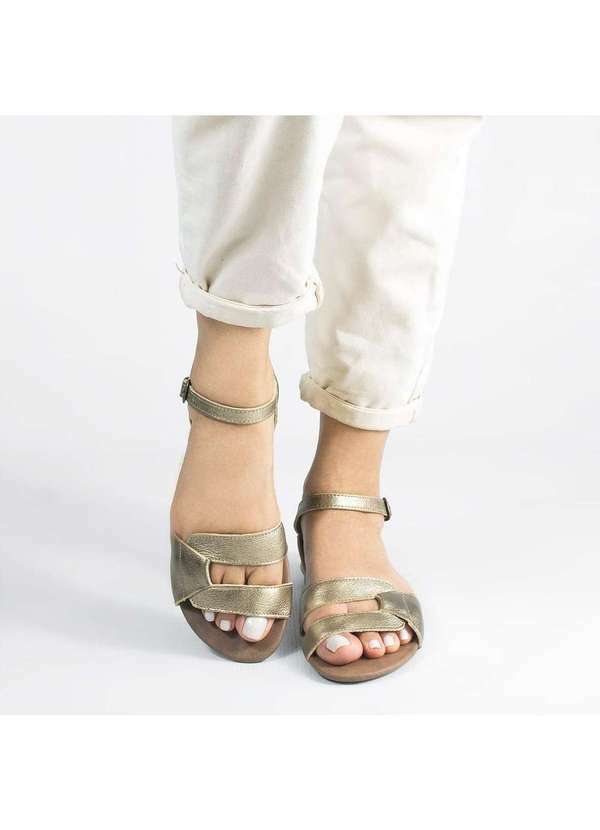 Zatta Calcados - Sandalia Rasteira Flat Couro Mercedes Dourado 3