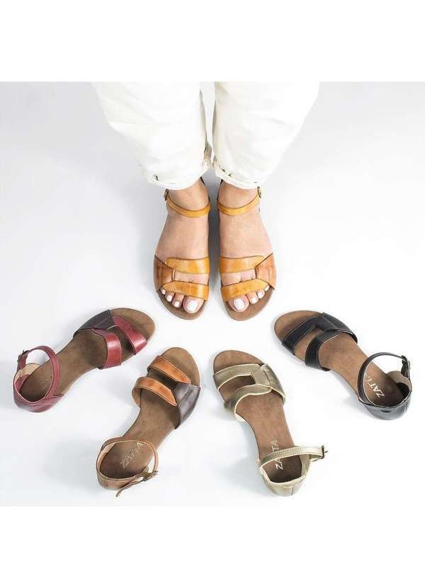 Zatta Calcados - Sandalia Rasteira Flat Couro Mercedes Dourado 6