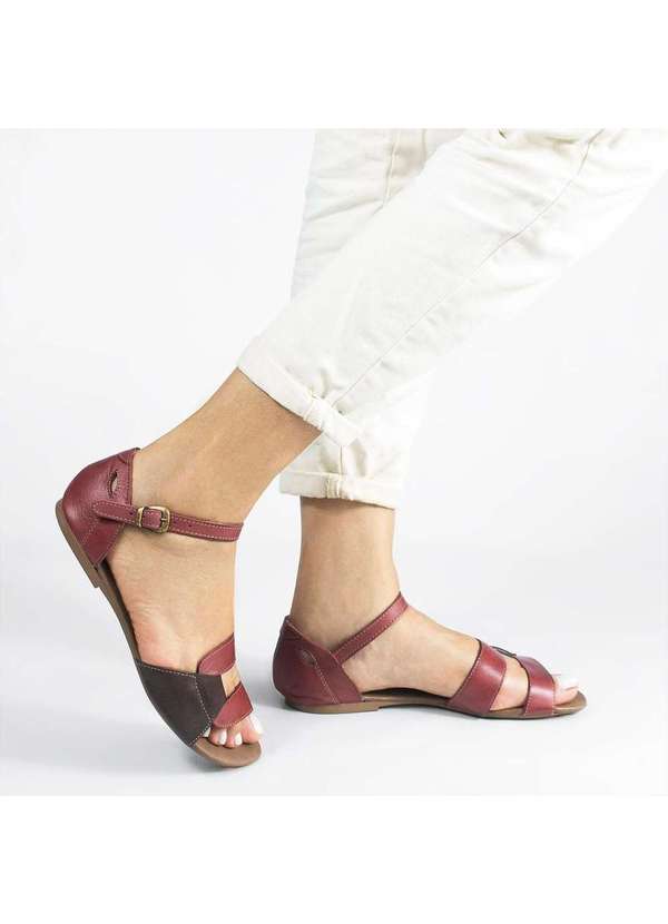 Zatta Calcados - Sandalia Rasteira Flat Couro Mercedes Vermelho