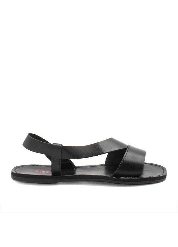 Zatta Calcados - Sandalia Rasteira Zatta Couro Flat Gabriela Preto