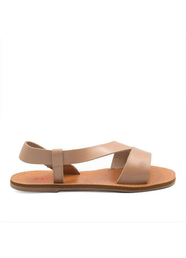 Zatta Calcados - Sandalia Rasteira Zatta Couro Flat Gabriela Bege