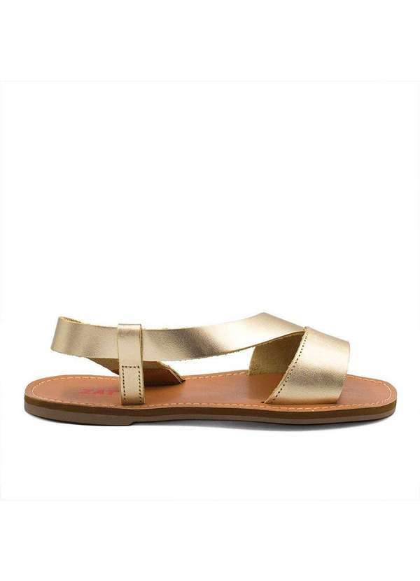 Zatta Calcados - Sandalia Rasteira Zatta Couro Flat Gabriela Dourado