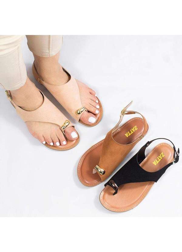 Zatta Calcados - Sandalia Rasteira Zatta Detalhe Dedo Barbara Marrom 10