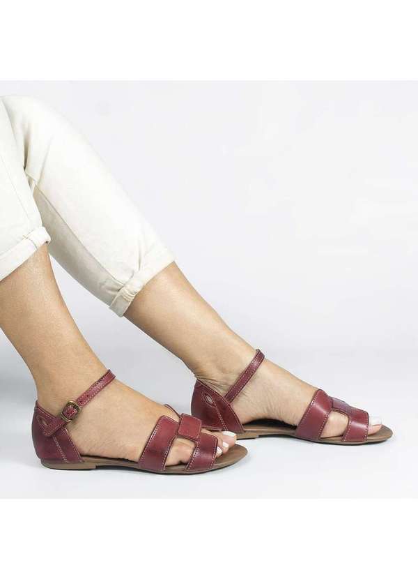 Zatta Calcados - Sandalia Zatta Rasteira Couro H Fechada Melina Vermelho