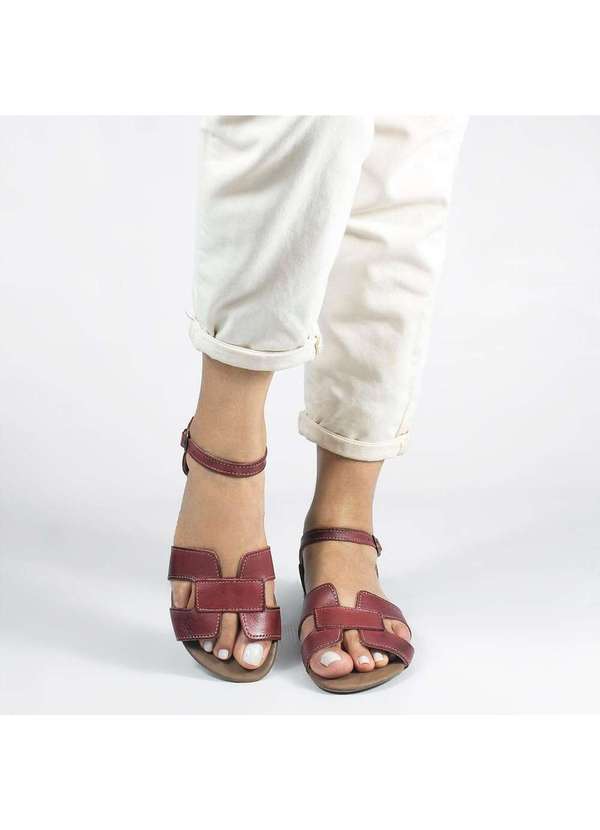 Zatta Calcados - Sandalia Zatta Rasteira Couro H Fechada Melina Vermelho 3