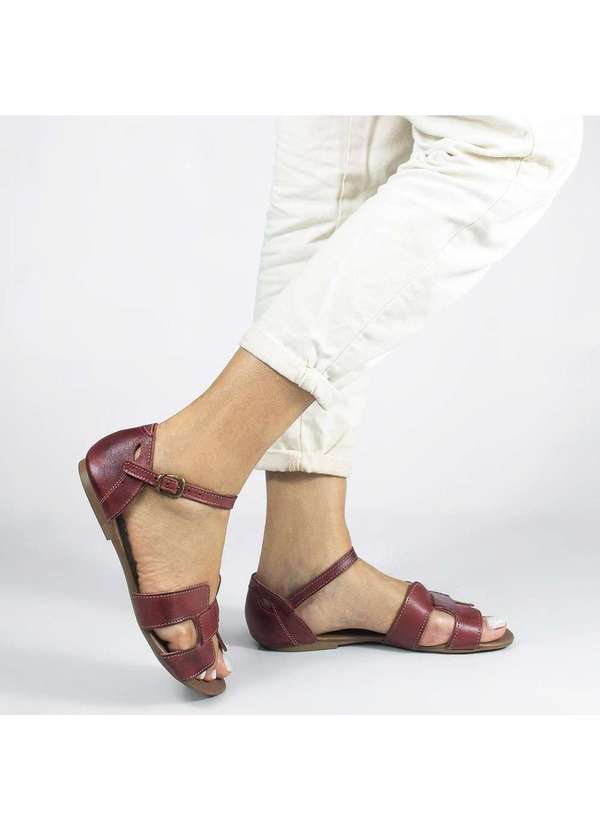 Zatta Calcados - Sandalia Zatta Rasteira Couro H Fechada Melina Vermelho 5