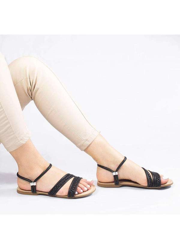 Zatta Calcados - Sandalia Zatta Rasteira Trancada Bella Preto