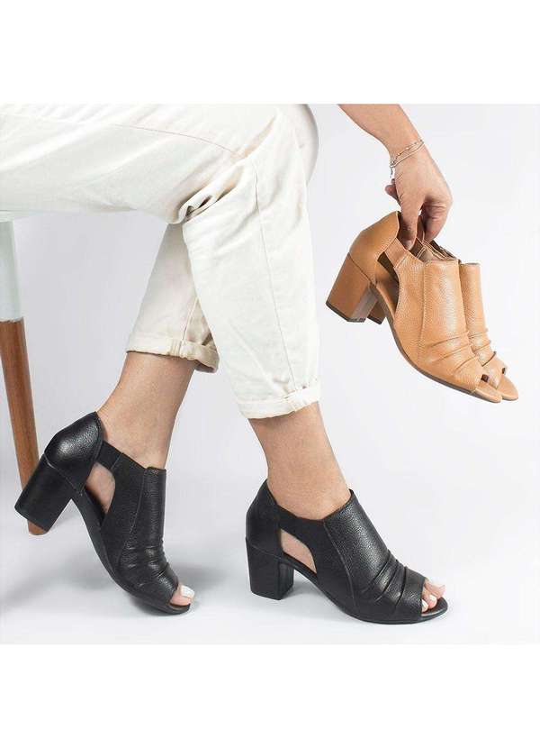 Zatta Calcados - Peepboot Salto Bloco Couro Pietra Marrom 6