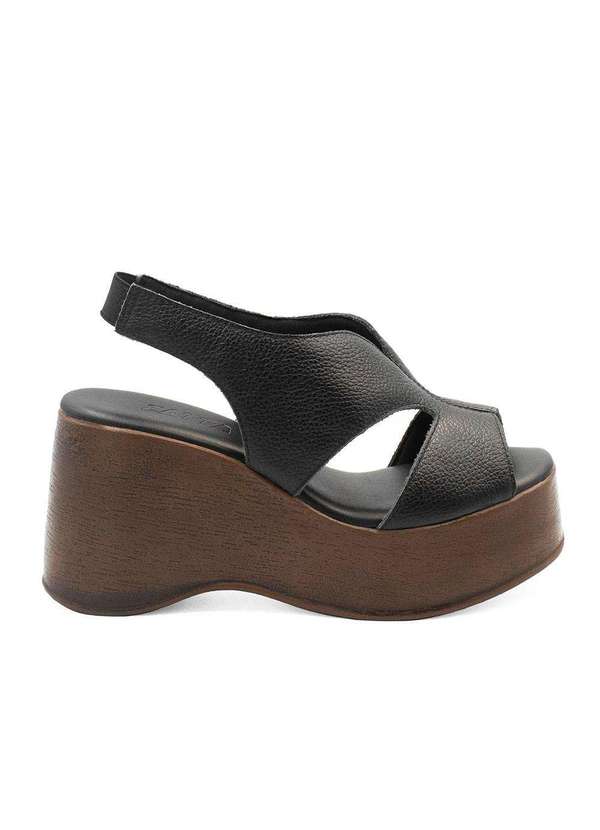 Zatta Calcados - Sandalia Anabela Couro Pamela Preto 2