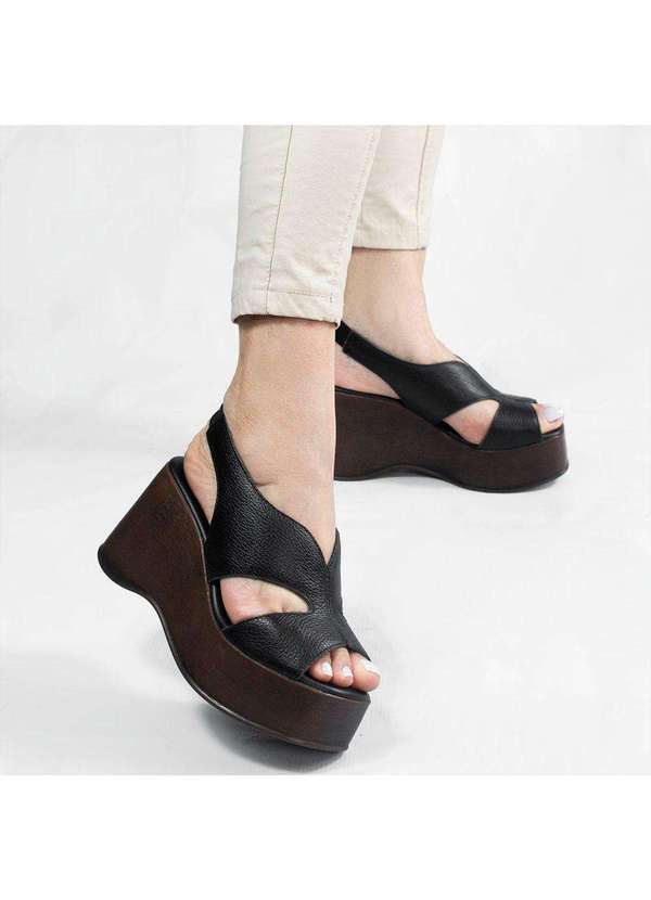 Zatta Calcados - Sandalia Anabela Couro Pamela Preto 3