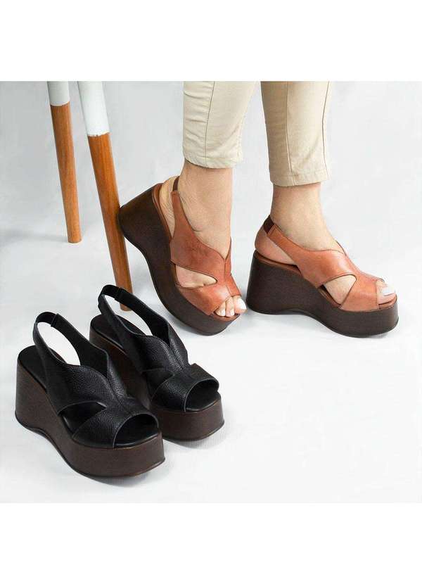 Zatta Calcados - Sandalia Anabela Couro Pamela Preto 6