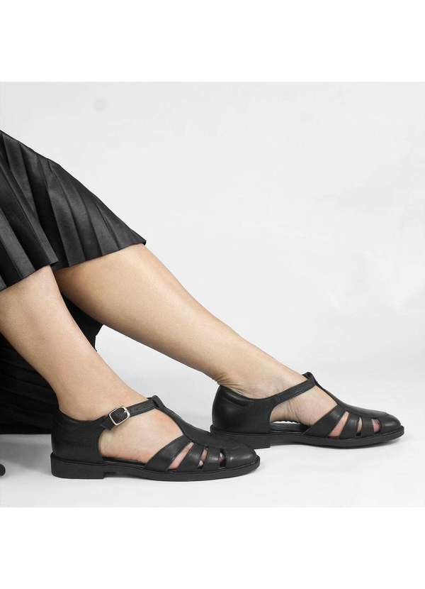 Zatta Calcados - Sandalia em Couro com Bico Fechado Florinda Preto