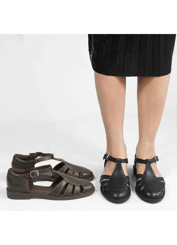 Zatta Calcados - Sandalia em Couro com Bico Fechado Florinda Preto 6