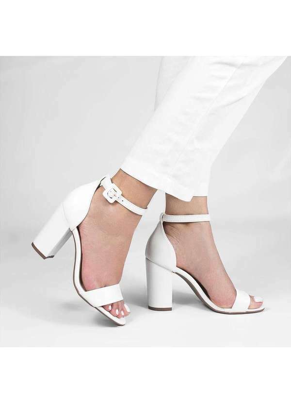 Zatta Calcados - Sandalia Salto Alto Bloco Dominique Off White Branco