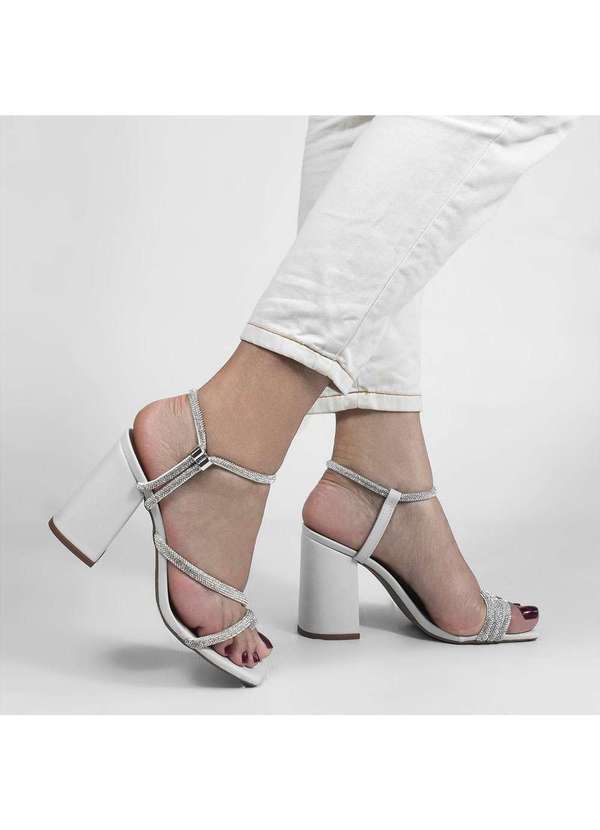 Zatta Calcados - Sandalia Salto Bloco Alta Brilho Catarina Branco
