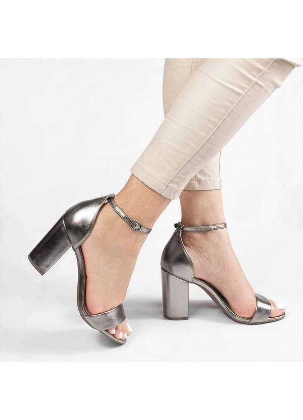 Zatta Calcados - Sandalia Salto Bloco Alto Pilar Cinza