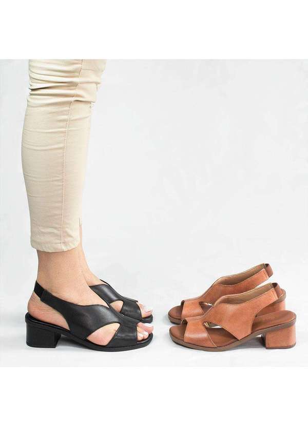 Zatta Calcados - Sandalia Salto Bloco Couro Priscila Marrom 6