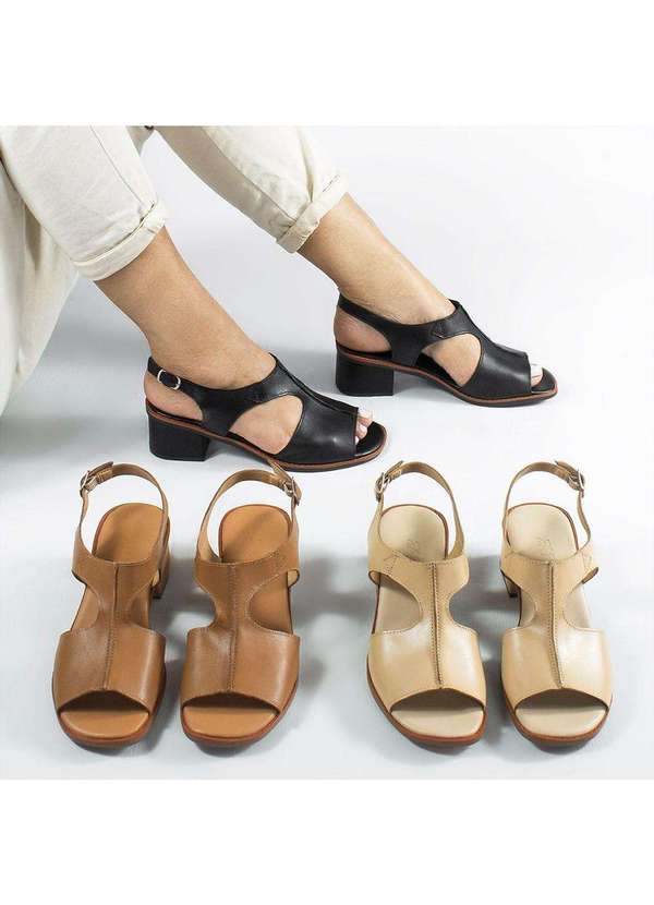 Zatta Calcados - Sandalia Salto Bloco Couro Recorte Fernanda Bege 7