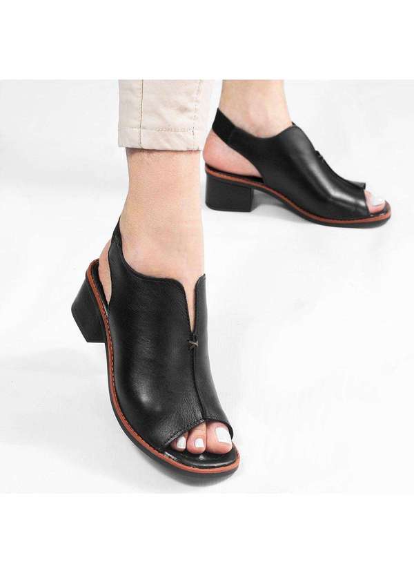 Zatta Calcados - Sandalia Salto Bloco Couro Recorte Ohana Preto 3