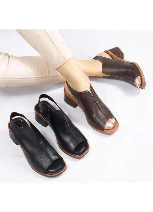 Zatta Calcados - Sandalia Salto Bloco Couro Recorte Ohana Preto 6