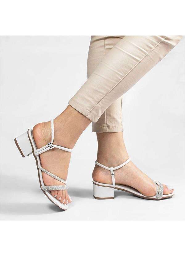Zatta Calcados - Sandalia Salto Bloco Medio Strass Marli Branco