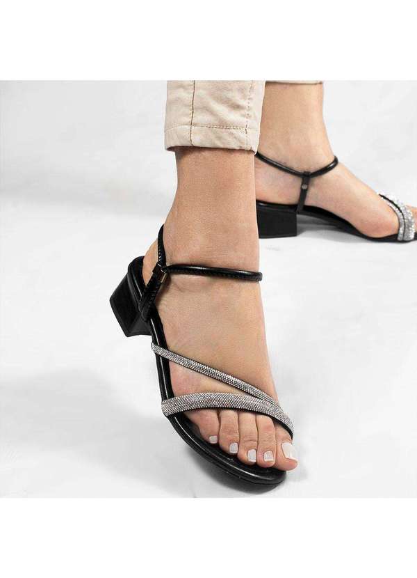 Zatta Calcados - Sandalia Salto Bloco Medio Strass Marli Preto 3