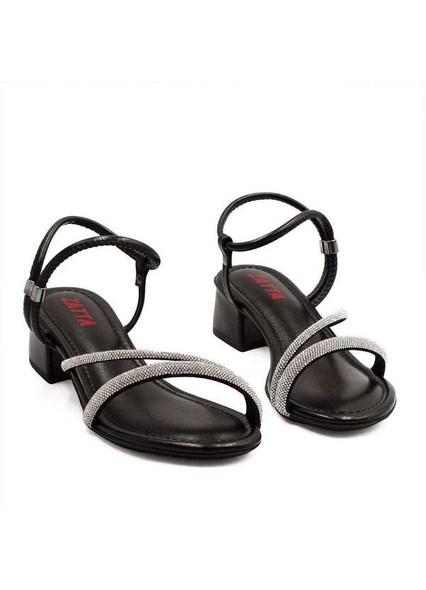 Zatta Calcados - Sandalia Salto Bloco Medio Strass Marli Preto 4