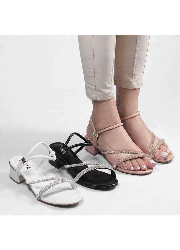 Zatta Calcados - Sandalia Salto Bloco Medio Strass Marli Preto 6