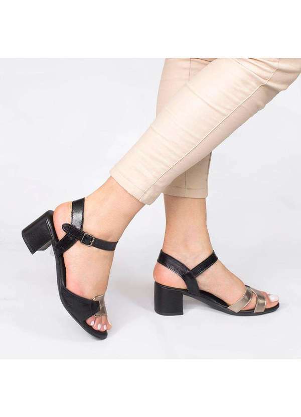 Zatta Calcados - Sandalia Zatta Couro Salto Bloco Bicolor Luana Preto 2