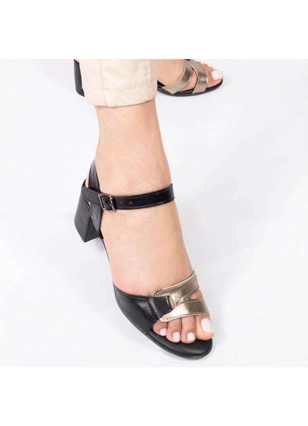 Zatta Calcados - Sandalia Zatta Couro Salto Bloco Bicolor Luana Preto 4