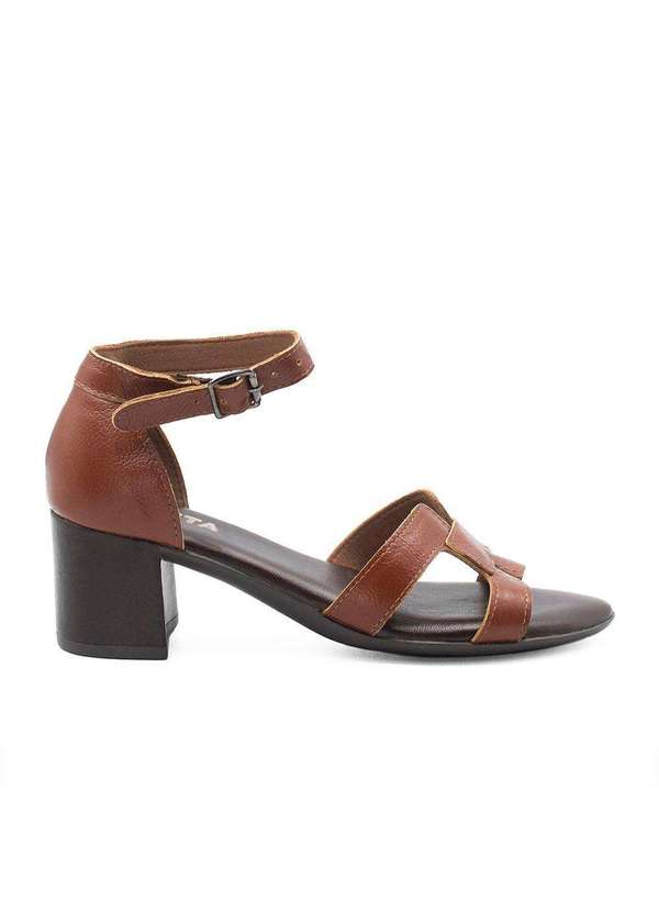 Zatta Calcados - Sandalia Zatta  H Salto Bloco em Couro Lorena Marrom
