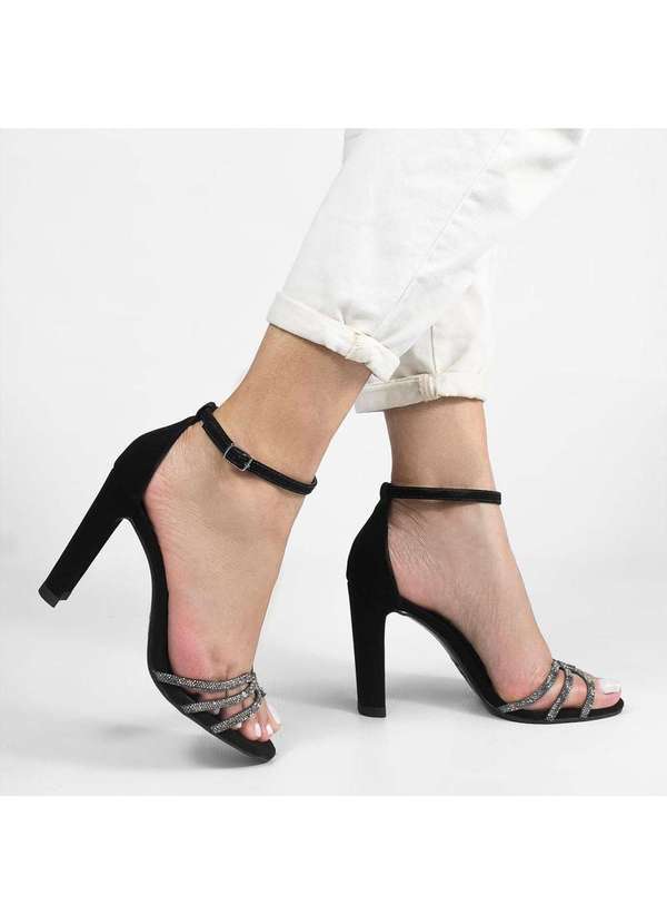 Zatta Calcados - Sandalia Zatta Manta de Strass Alta Leila Preto