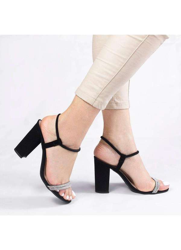 Zatta Calcados - Sandalia Zatta Salto Alto Tiras Strass Bruna Preto