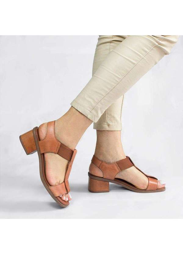 Zatta Calcados - Sandalia Zatta Salto Bloco Elastico Couro Pandora Marrom
