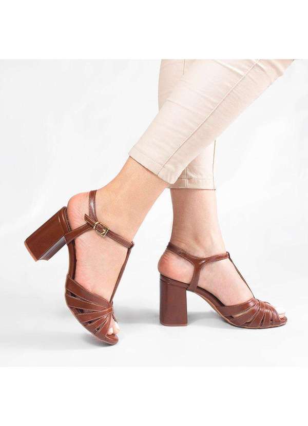 Zatta Calcados - Sandalia Zatta Salto Bloco Tirinhas Salome Marrom 2