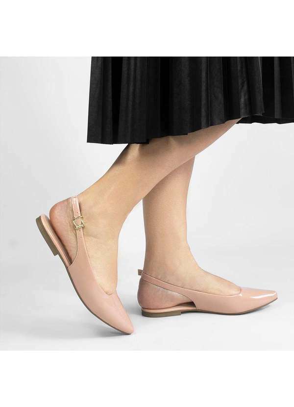 Zatta Calcados - Sapatilha Slingback Bico Fino Elvira Verniz Bege
