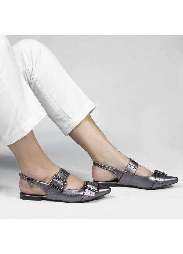 Zatta Calcados - Sapatilha Slingback Fivelas Maite Prata Velho Cinza
