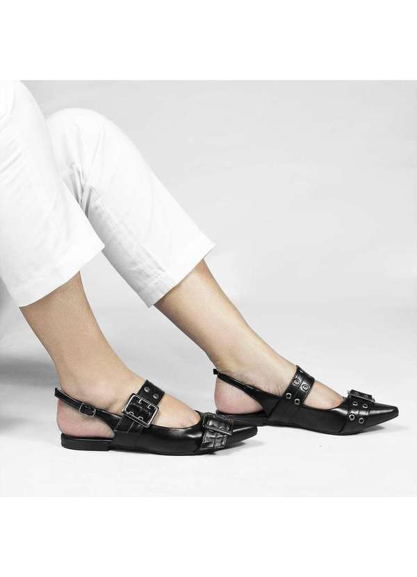 Zatta Calcados - Sapatilha Slingback Fivelas Maite Preto Preto