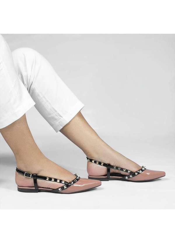 Zatta Calcados - Sapatilha Slingback Spikes Mirela Nude Bege