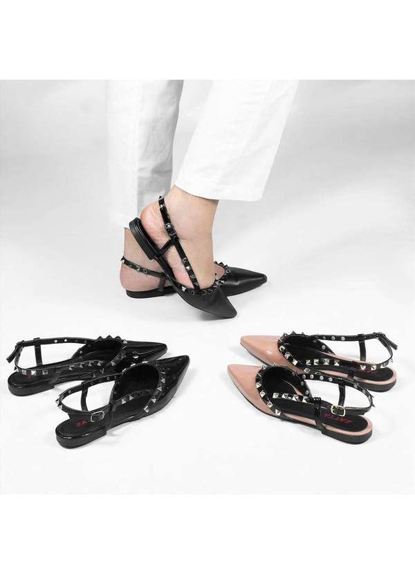 Zatta Calcados - Sapatilha Slingback Spikes Mirela Preto 5