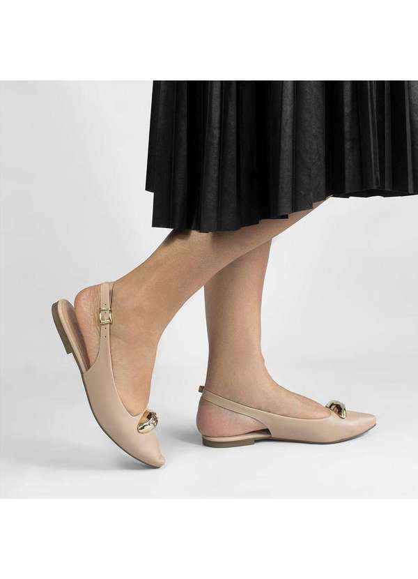 Zatta Calcados - Sapatilha Zatta Slingback Bico Fino Detalhe Olivia Bege