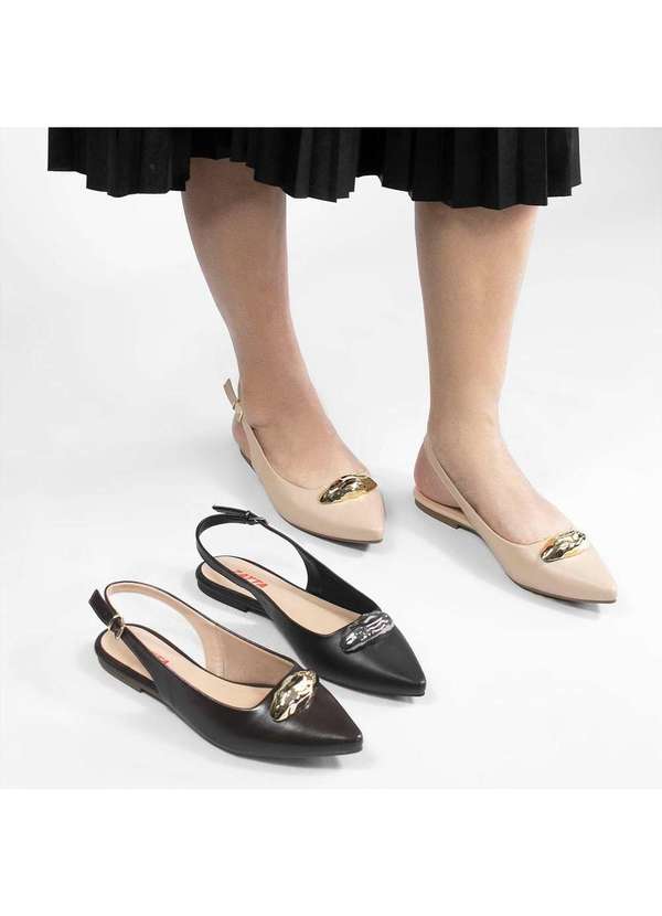 Zatta Calcados - Sapatilha Zatta Slingback Bico Fino Detalhe Olivia Marrom 6