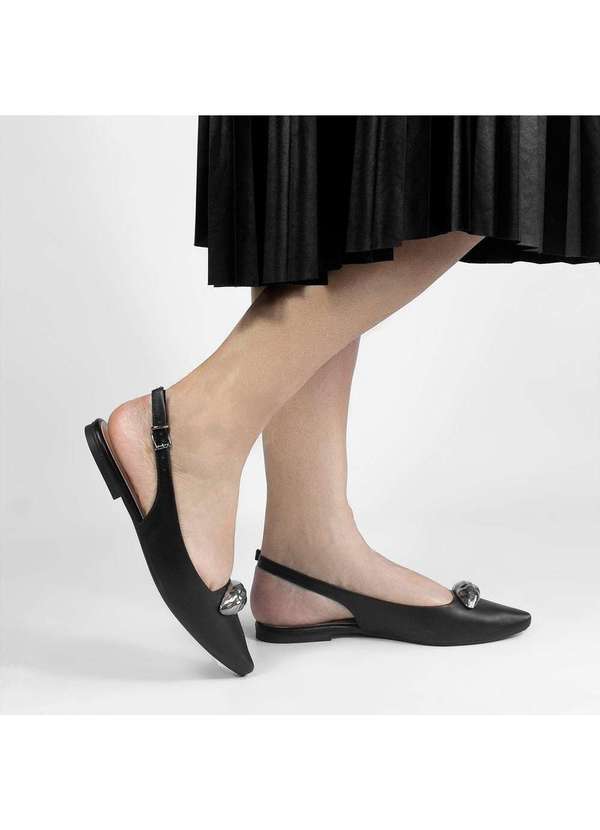 Zatta Calcados - Sapatilha Zatta Slingback Bico Fino Detalhe Olivia Preto
