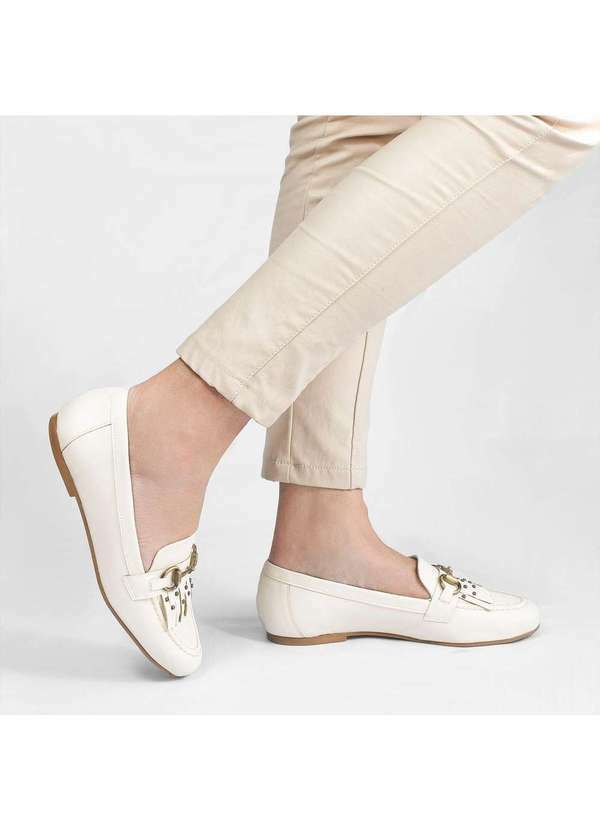 Zatta Calcados - Mocassim Detalhe de Franja Nair Branco